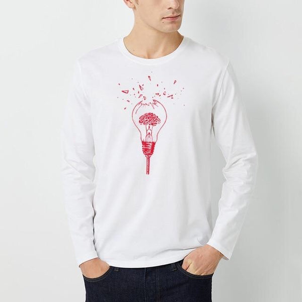 Men’s Broken Brain Bulb Long Sleeve Cotton T-Shirt - Psych Outlet