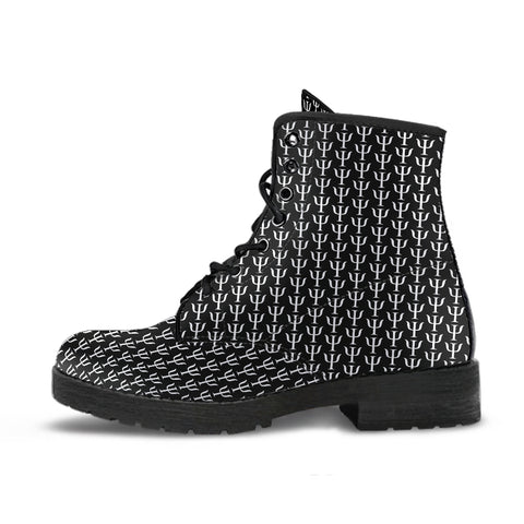 Psi Print Leather Boots - White on Black - Psych Outlet
