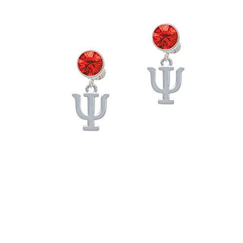 Silvertone Large Greek Letter - Psi - Red Crystal Clip on Earrings - Psych Outlet