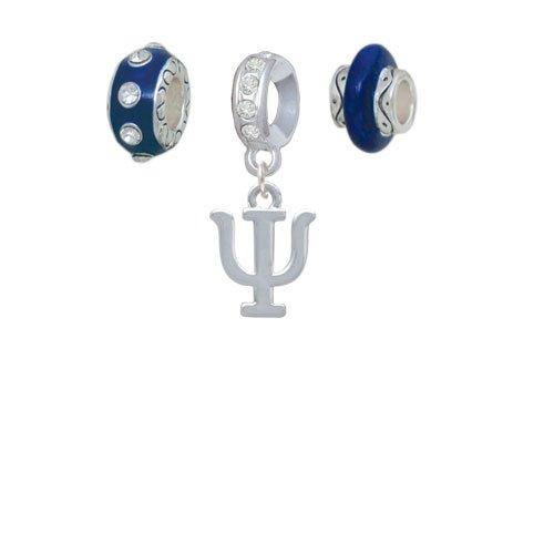 Silvertone Large Greek Letter - Psi - Navy Charm Beads (Set of 3) - Psych Outlet