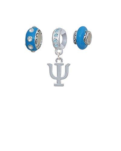 Silvertone Large Greek Letter - Psi - Hot Blue Charm Beads (Set of 3) - Psych Outlet