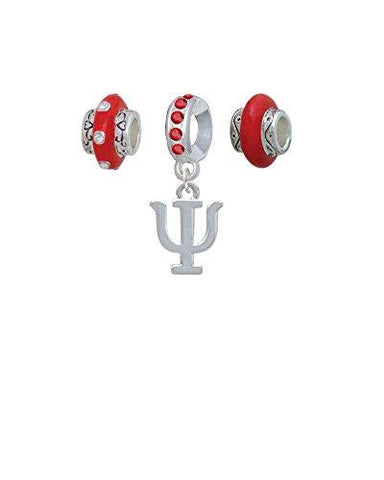 Silvertone Large Greek Letter - Psi - Red Charm Beads (Set of 3) - Psych Outlet