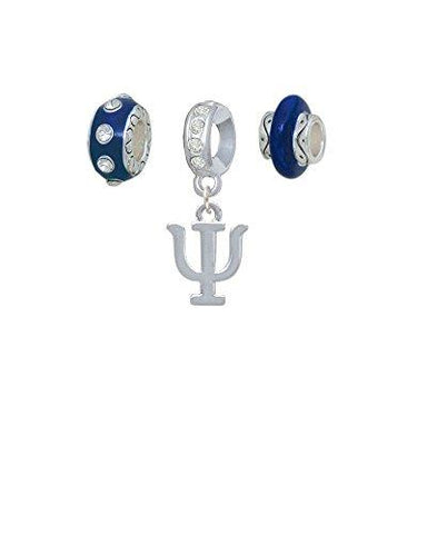 Silvertone Large Greek Letter - Psi - Navy Charm Beads (Set of 3) - Psych Outlet