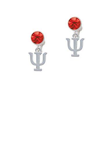 Silvertone Large Greek Letter - Psi - Red Crystal Clip on Earrings - Psych Outlet