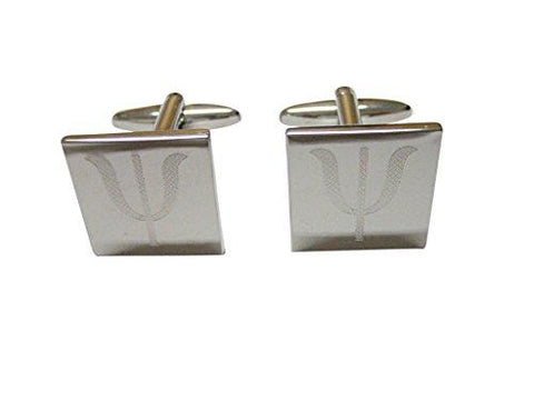 Silver Toned Etched Greek Letter Psi Cufflinks - Psych Outlet