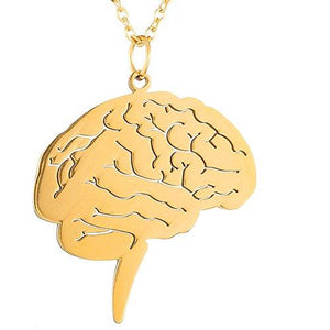 Gold Plated Anatomical Brain Necklace & Pendant 18" - Psych Outlet