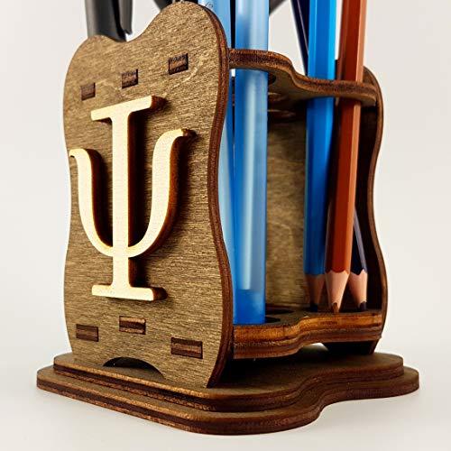 Wooden Pen Holder - Psi Greek Letter - Psychology Symbol - Psych Outlet