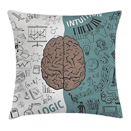 Left and Right Side Pillow Cover - Brain Image with Music Logic - 18" X 18" - Psych Outlet