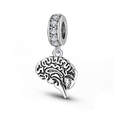 Sterling Silver Zircon Studded Brain Charm / Pendant - Psych Outlet
