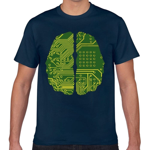 Digital Brain Circuit Board - Men’s Cotton T-Shirt - Blue/White/Black - Psych Outlet