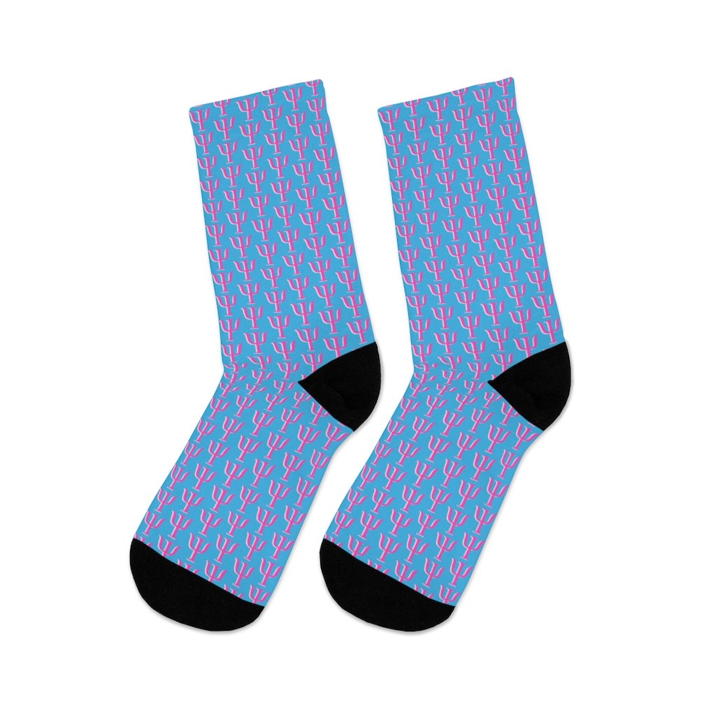 Psi Print Single Seam Socks - Light Blue/Pink - Psych Outlet