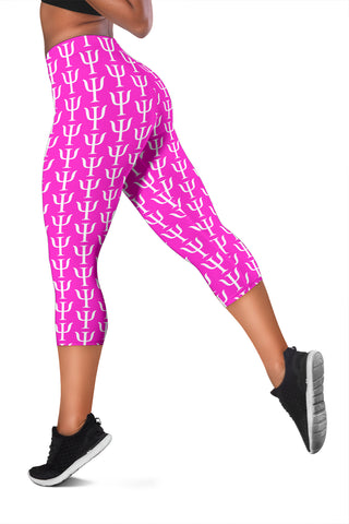 Psi Print 3/4 Leggings - White on Hot Pink - Psych Outlet