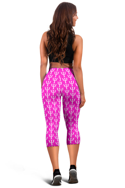 Psi Print 3/4 Leggings - White on Hot Pink - Psych Outlet