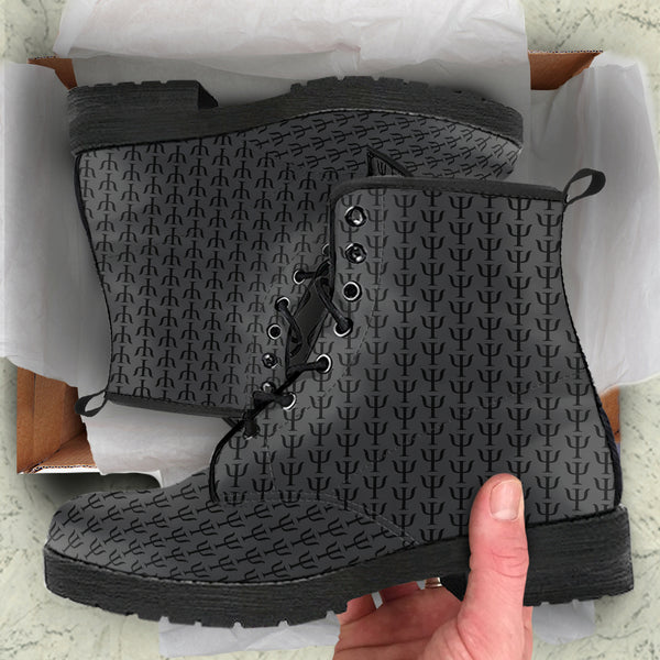 Psi Print Leather Boots - Gray & Black - Psych Outlet