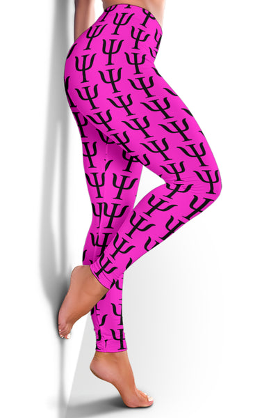 Psi Print Leggings - Black on Hot Pink - Psych Outlet