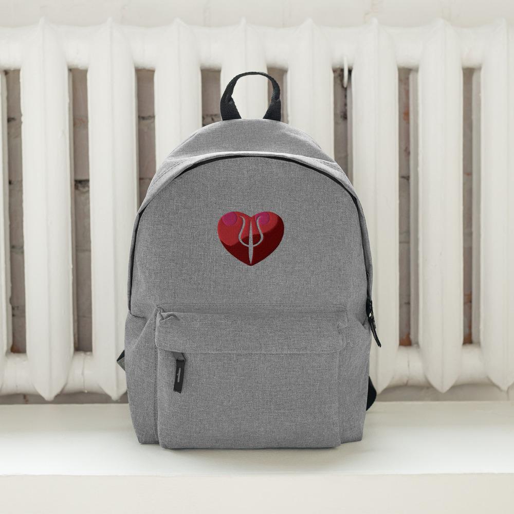 Devilish Psi Heart Embroidered Backpack - Light Gray - Psych Outlet