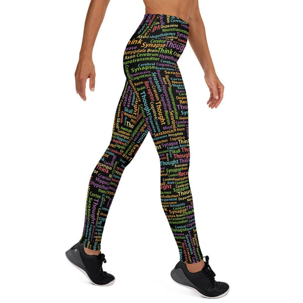 Women’s Pocketed Wordcloud Yoga Leggings - Black - Psych Outlet