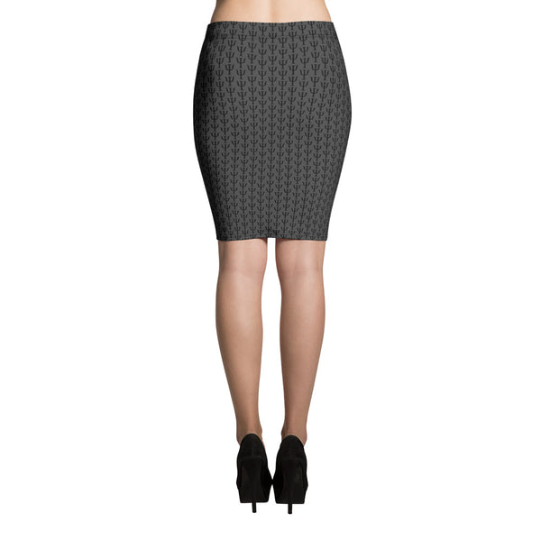Psi Print Pencil Skirt - Gray - Psych Outlet