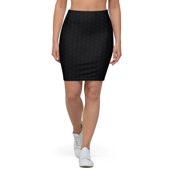 Psi Print Pencil Skirt - Black - Psych Outlet