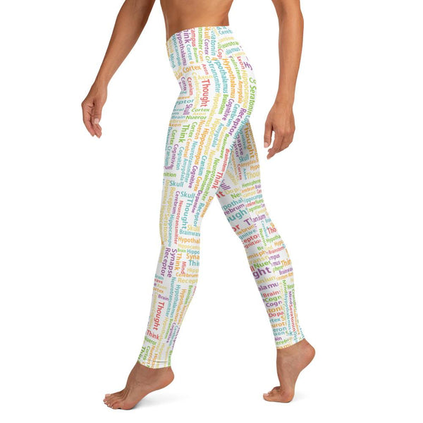 Women’s Pocketed Wordcloud Yoga Leggings - White - Psych Outlet