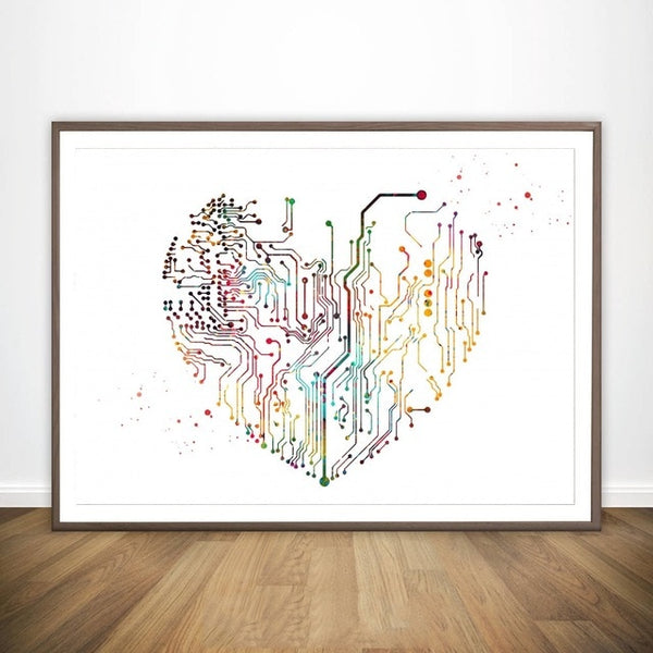 Circuit Board Heart or Brain - Canvas Wall Art Print - Psych Outlet