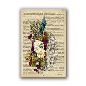 Floral Brain Canvas Wall Print - Anatomical Vintage Poster - Psych Outlet