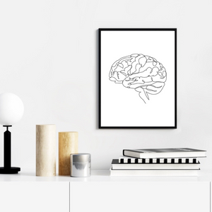 Minimalist Brain Drawing - Canvas Wall Art Line Print - Psych Outlet