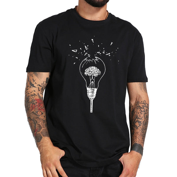 Broken Brain Bulb Men’s Black & White 100% Cotton T-Shirt - Psych Outlet