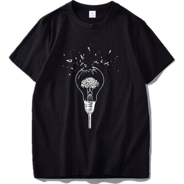 Broken Brain Bulb Men’s Black & White 100% Cotton T-Shirt - Psych Outlet